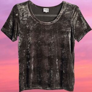 🐍Velour Armani Collezioni Short Sleeve Top in Black and Tan🐍